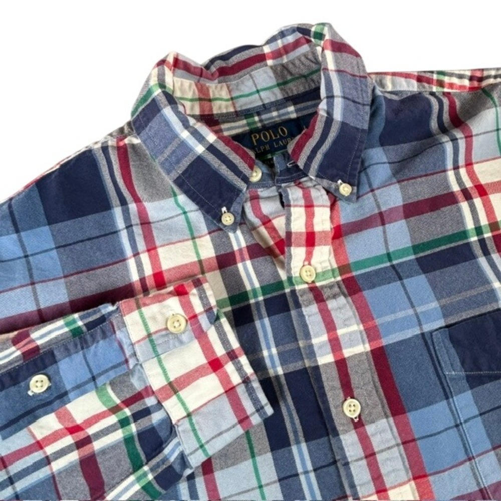 Polo Ralph Lauren Men's Classic Fit Long Sleeve Blue Plaid Button Up Shirt LG